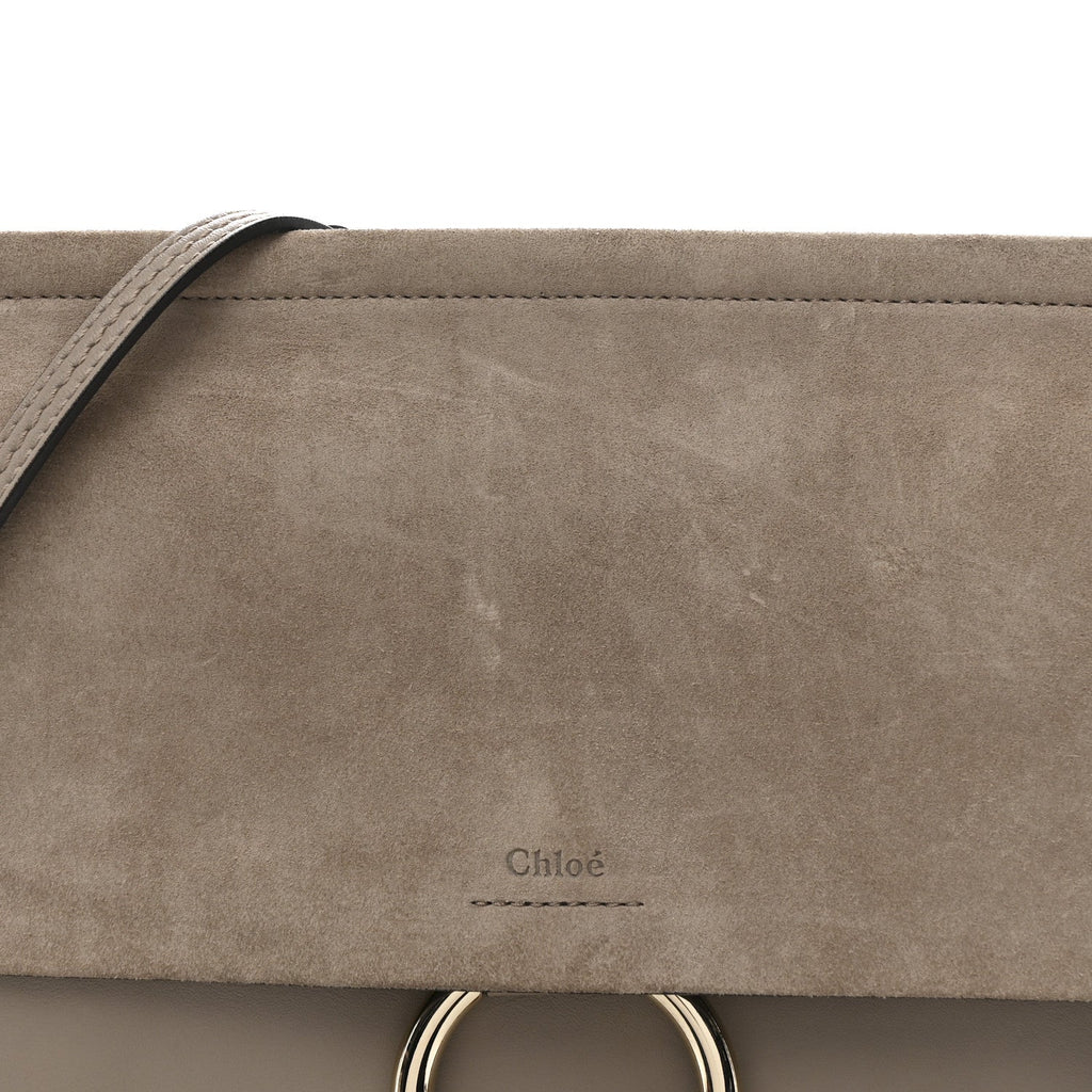Calfskin Suede Medium Faye Shoulder Bag Motty Grey