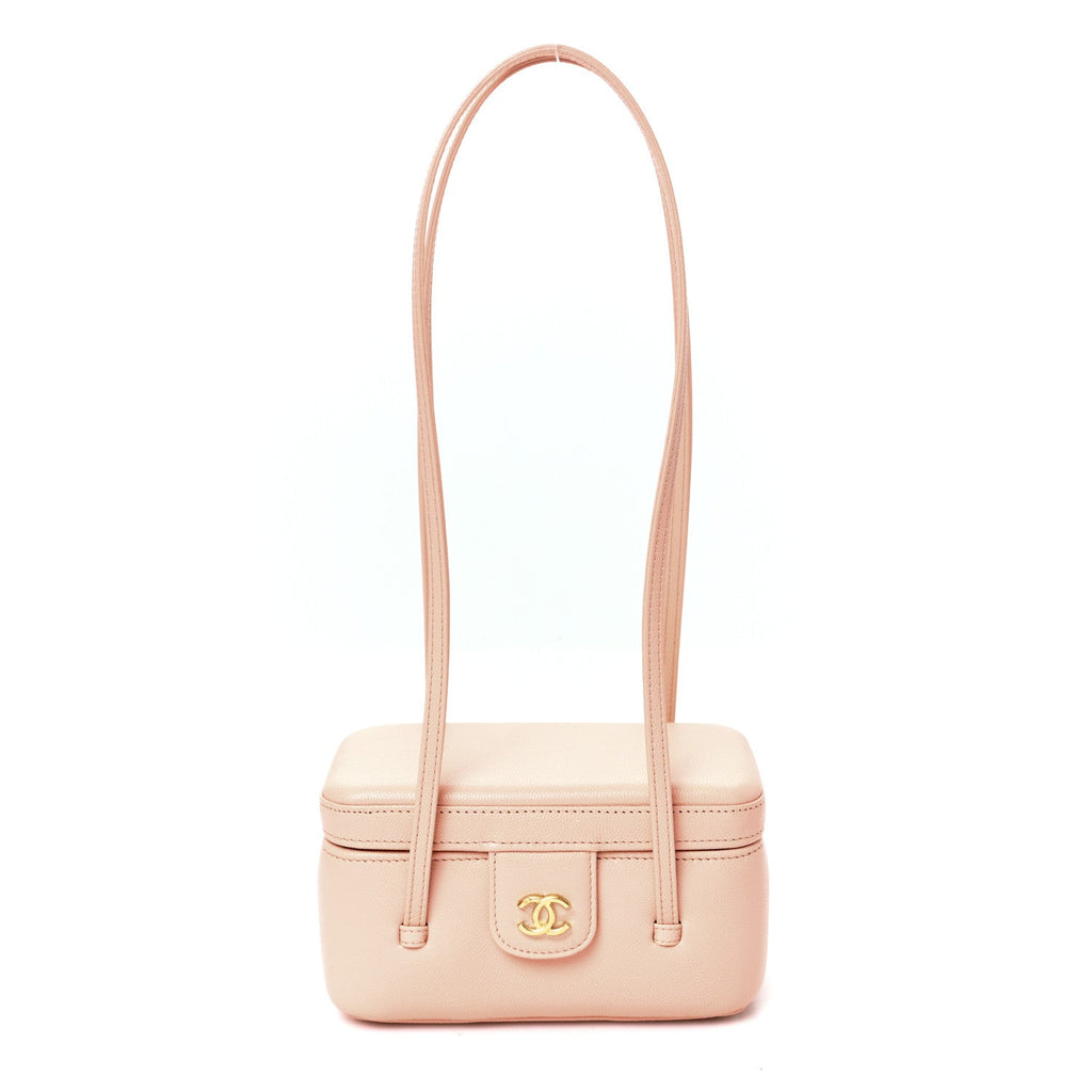 Shiny Caviar Preppy Coco Long Vanity With Strap Light Pink