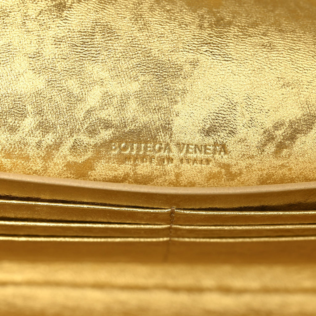 Metallic Satin Lambskin Intrecciato Long Andiamo Top Handle Clutch Gold