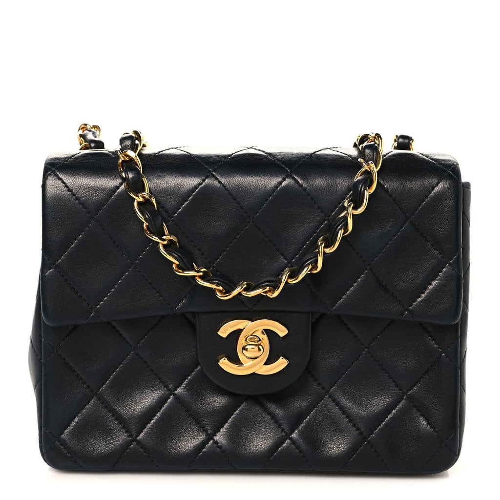 Lambskin Quilted Mini Square Flap Black