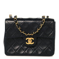 Lambskin Quilted Mini Square Flap Black