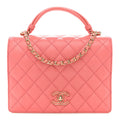 Lambskin Quilted Small Handle Tied Top Handle Flap Pink