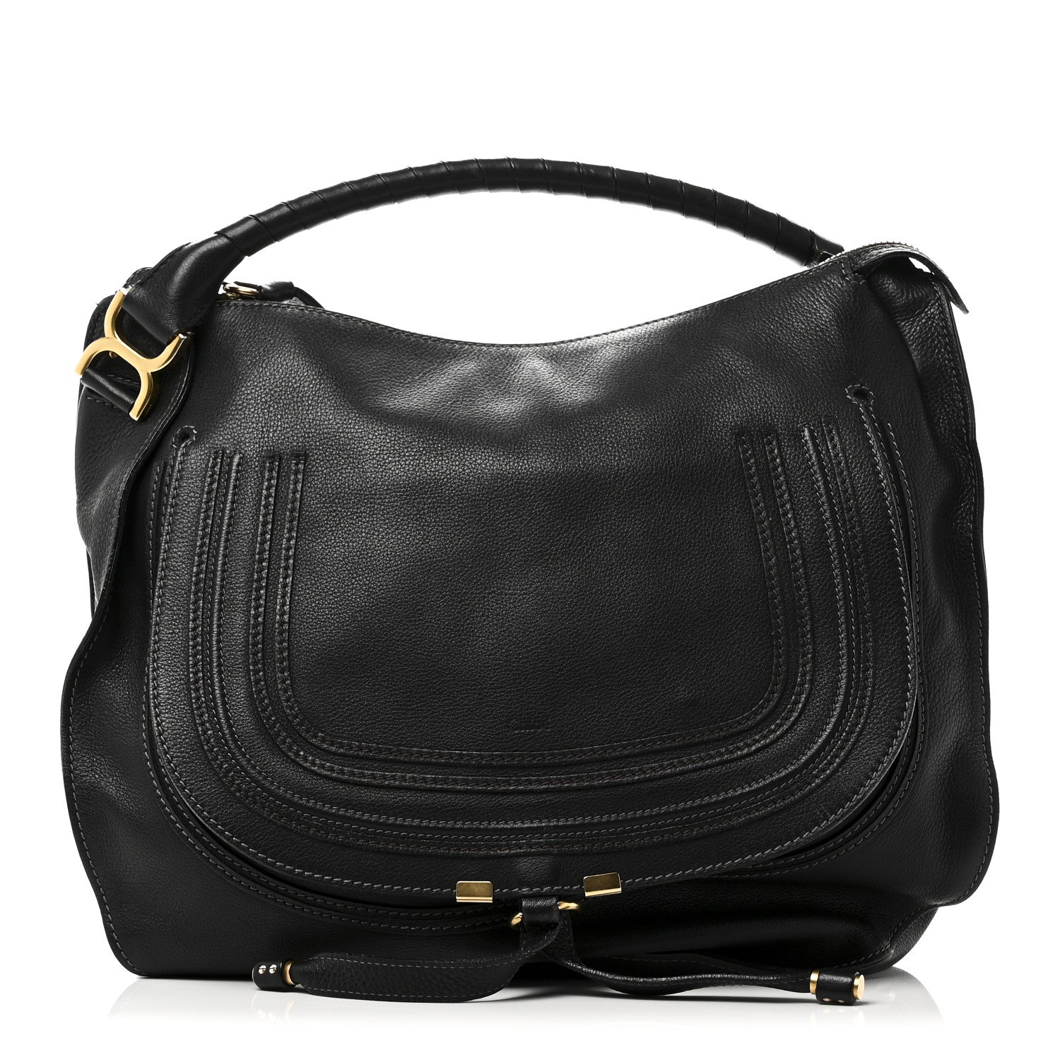 Calfskin Large Marcie Satchel Black