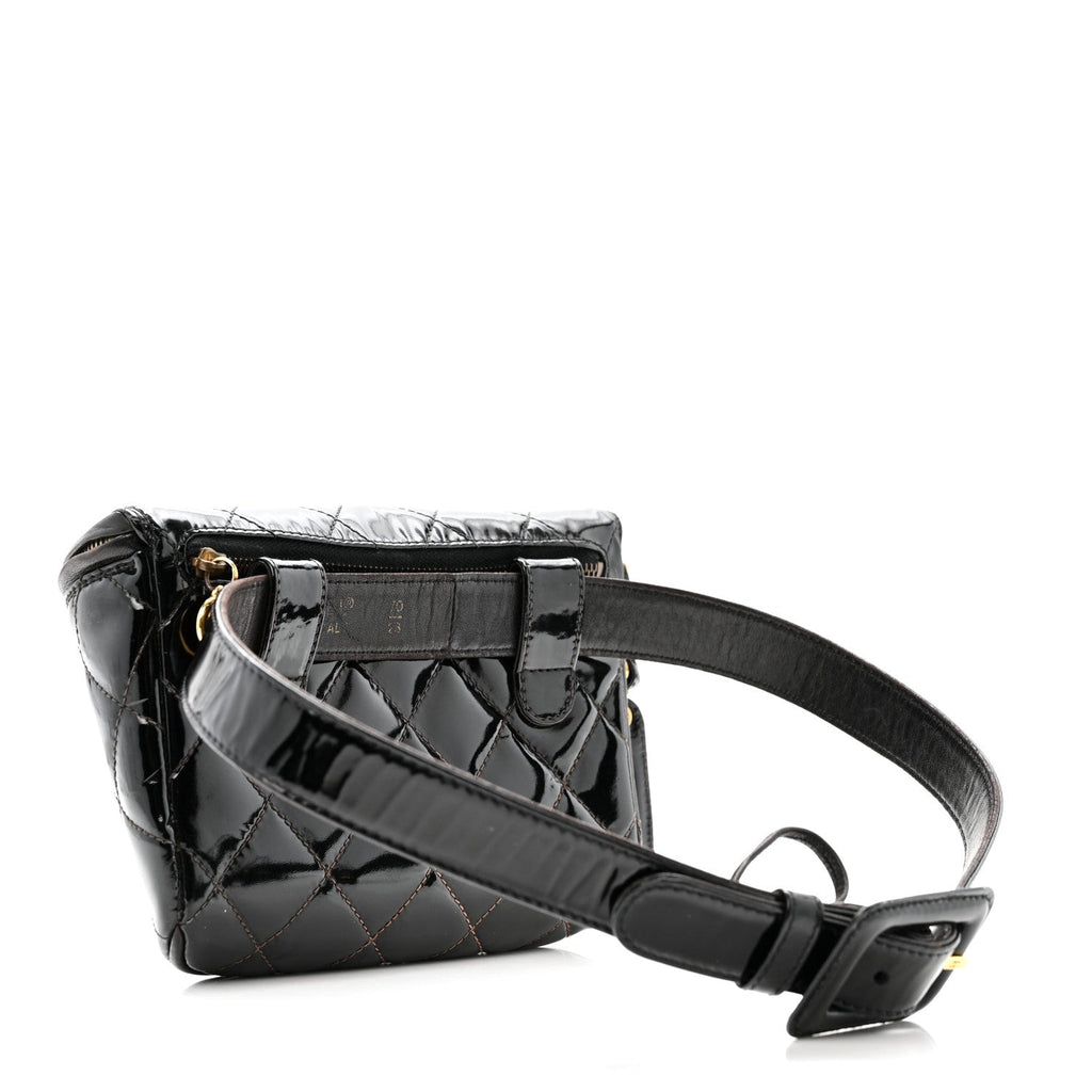 Patent Calfskin Quilted Waist Belt Bag 70 28 Black