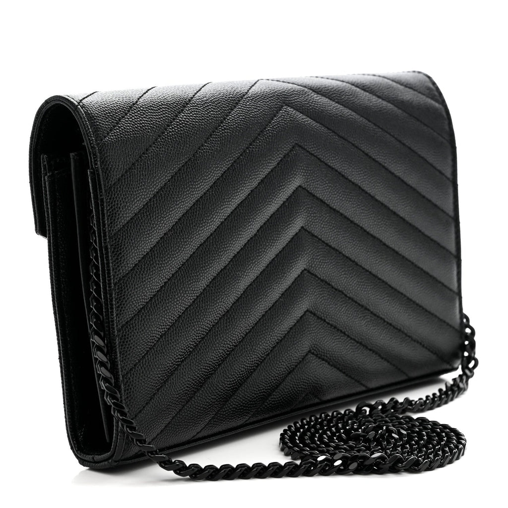 Grain De Poudre Matelasse Chevron Monogram Monochrome Chain Wallet Black