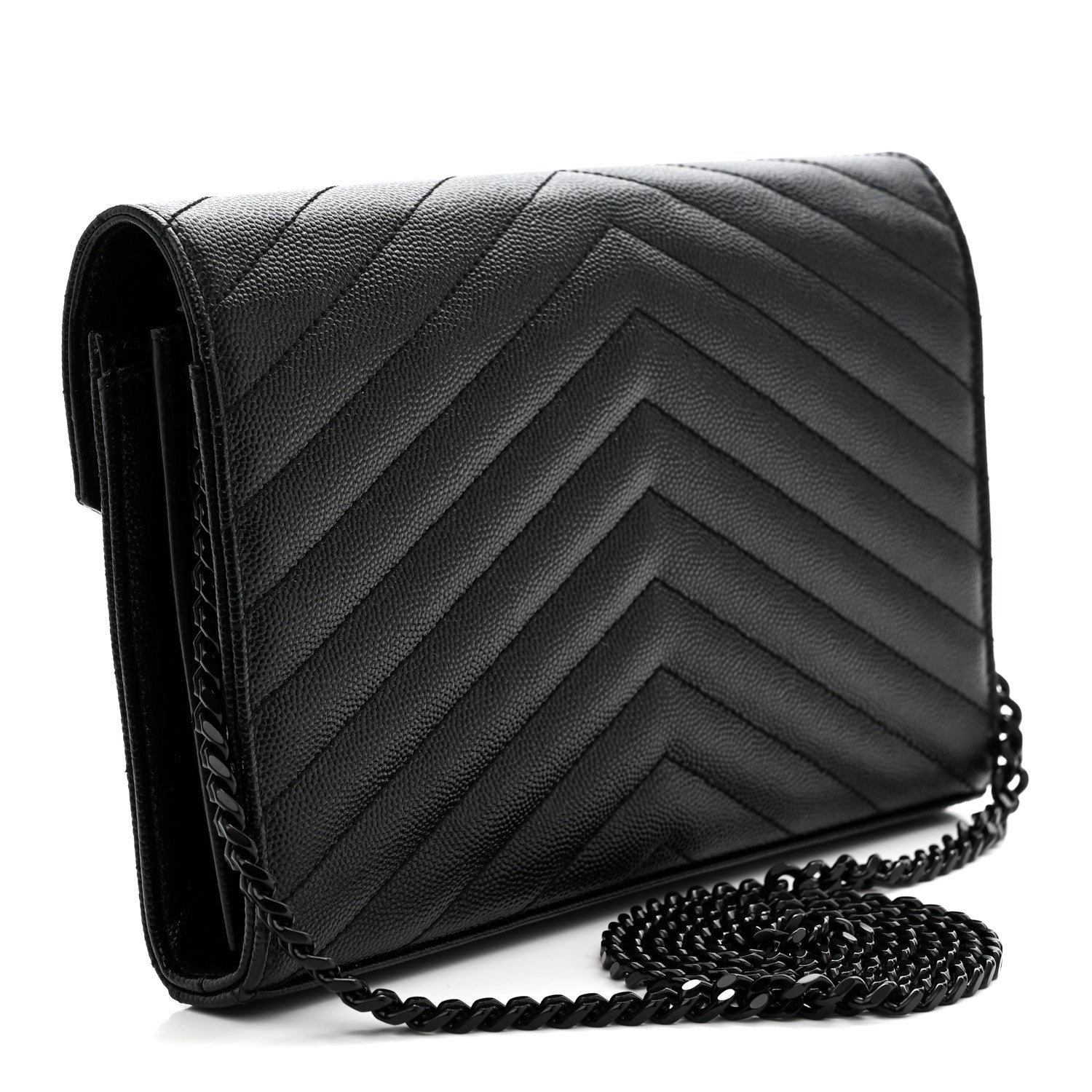 Grain De Poudre Matelasse Chevron Monogram Monochrome Chain Wallet Black