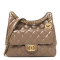 Shiny Crumpled Calfskin Quilted Wavy CC Hobo  Dark Beige