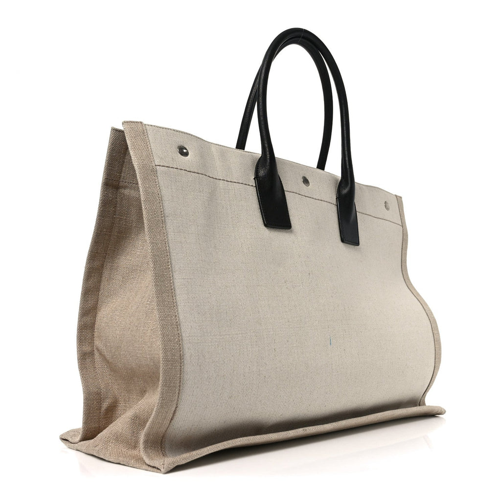 Linen Calfskin Rive Gauche Tote Greggio Natural