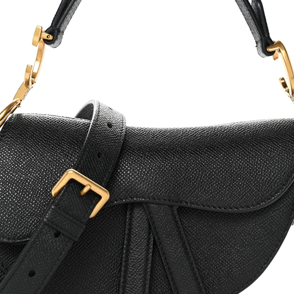 Grained Calfskin Mini Saddle Bag With Strap Black