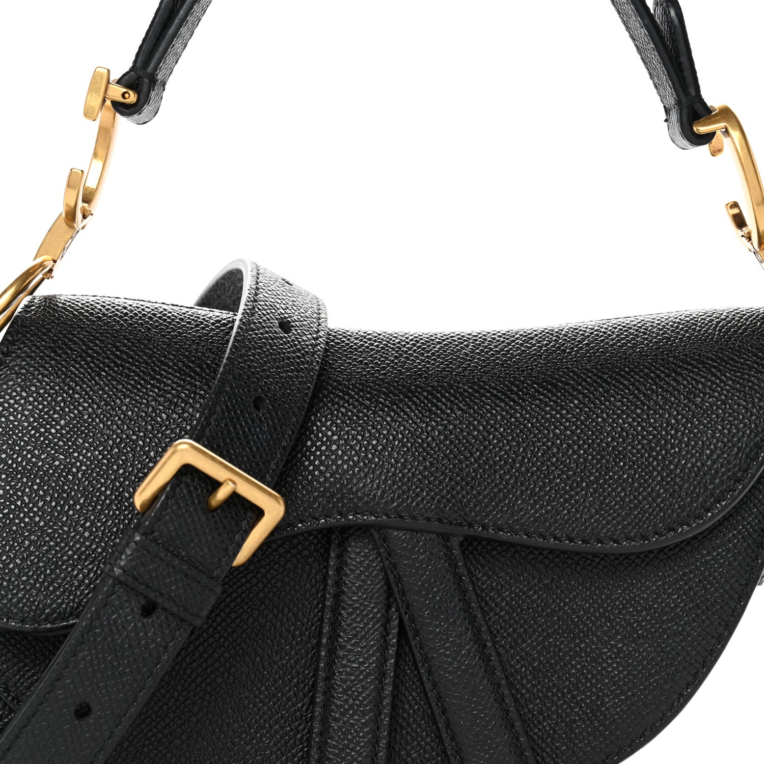 Grained Calfskin Mini Saddle Bag With Strap Black