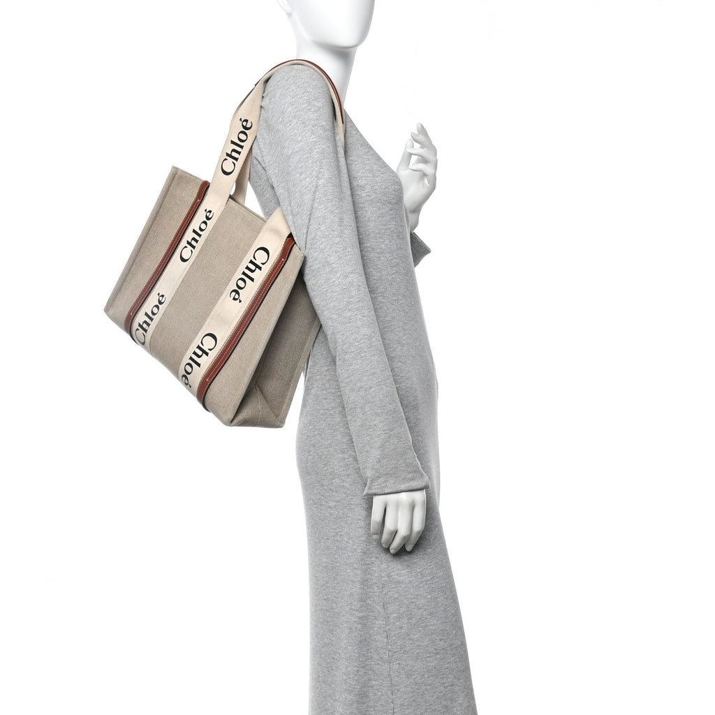 Cotton Calfskin Medium Woody Ribbon Tote White Brown