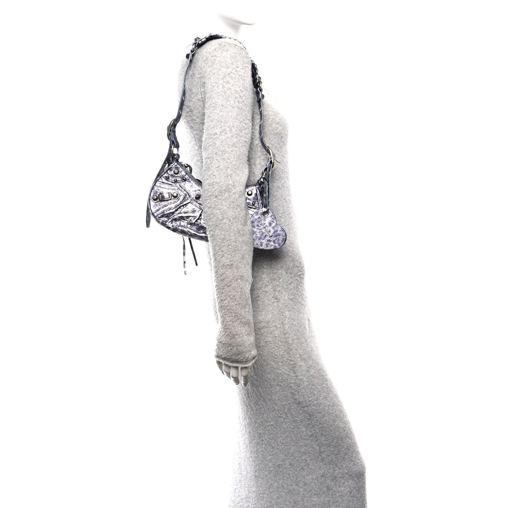 Metallic Agneau Arena Leopard Le Cagole Shoulder Bag XS Dark Grey