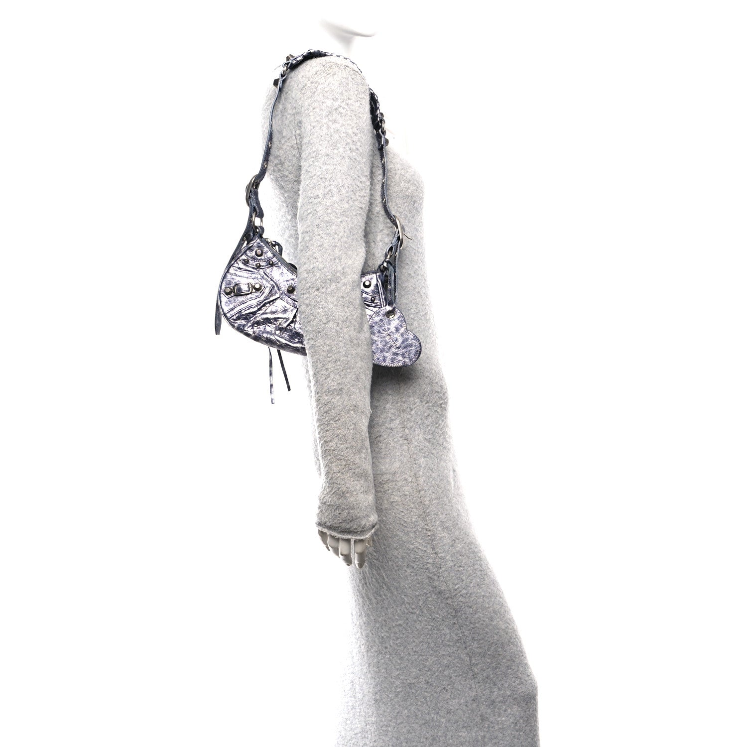 Metallic Agneau Arena Leopard Le Cagole Shoulder Bag XS Dark Grey