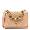 Calfskin Quilted Pearl Jewel Chain Flap Beige