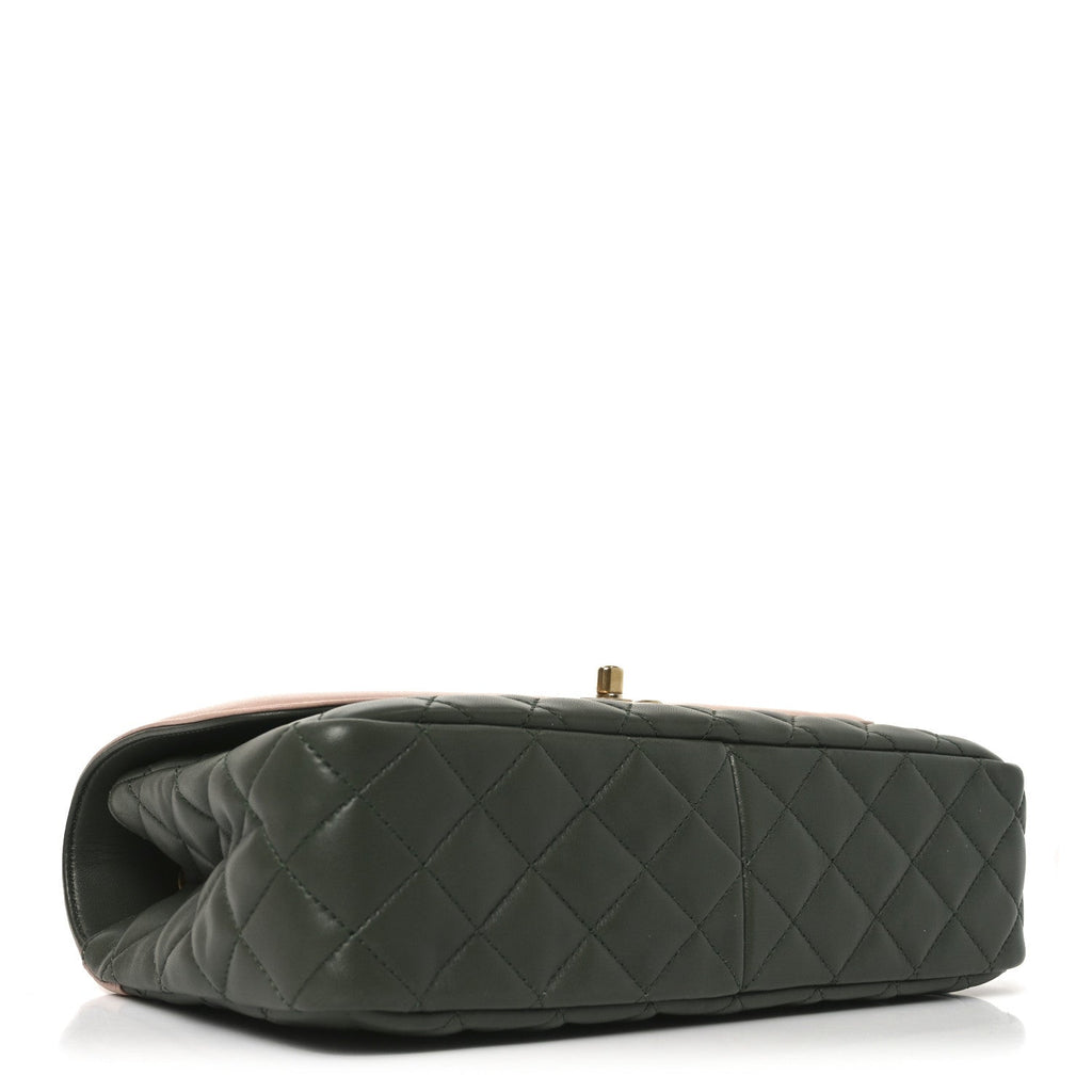 Lambskin Quilted Medium Bi-Color Flap Green Pink