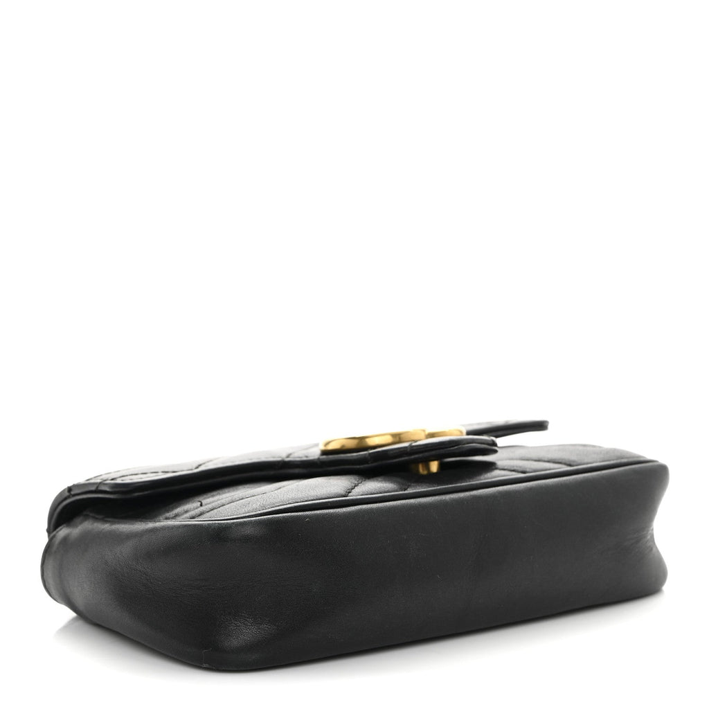 Calfskin Matelasse Super Mini GG Marmont Shoulder Bag Black
