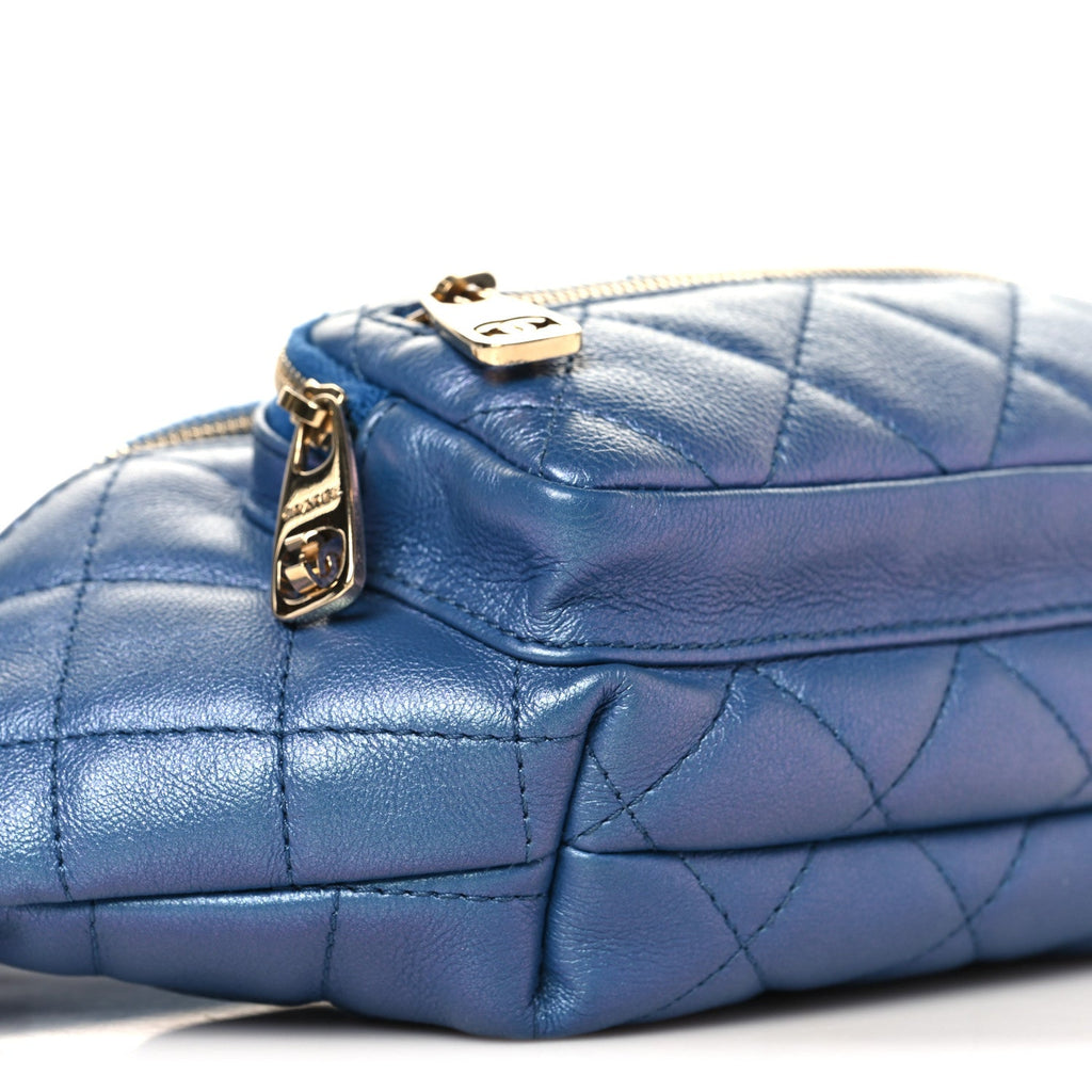 Iridescent Calfskin Quilted All About Waist Belt Bag Dark Blue