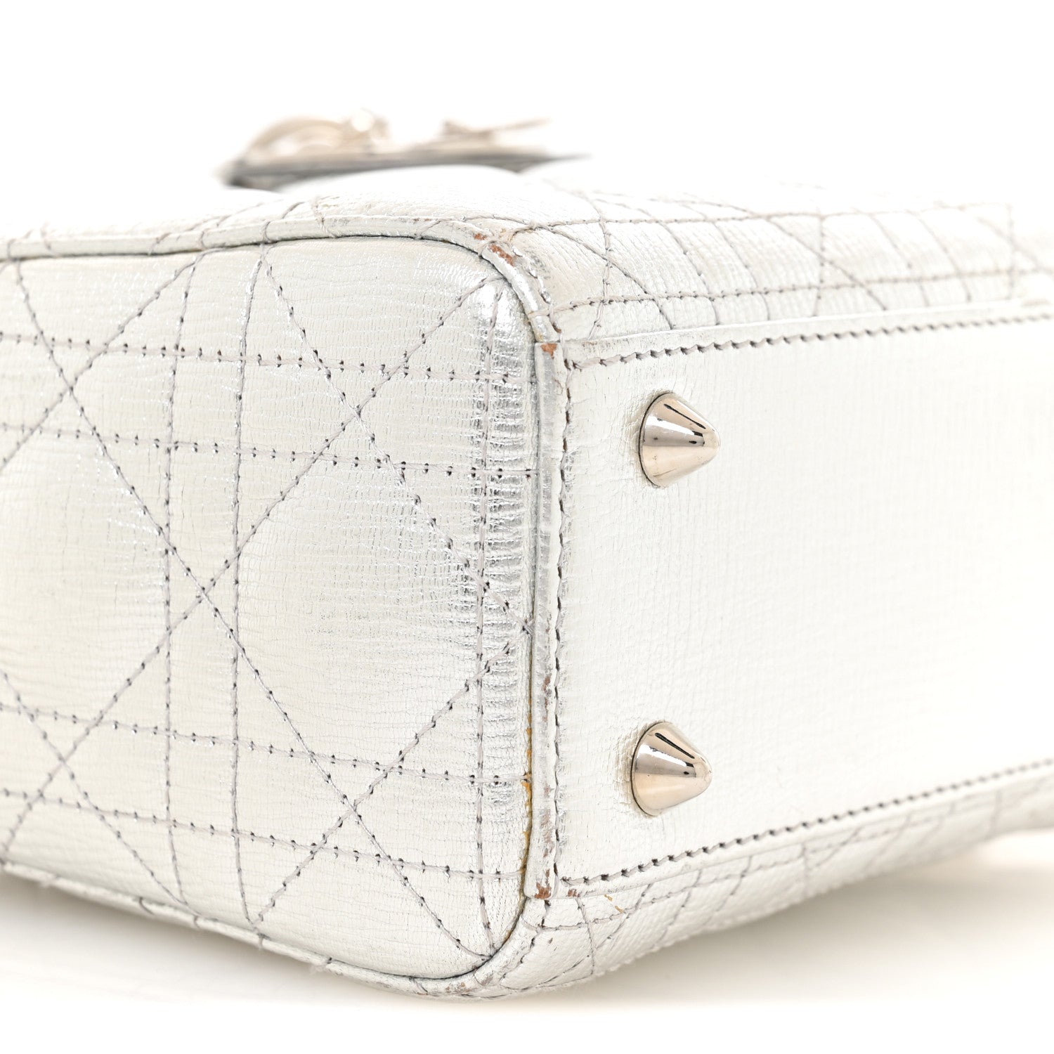 Metallic Grained Calfskin Cannage Small Lucky Badges My Lady Dior Silver