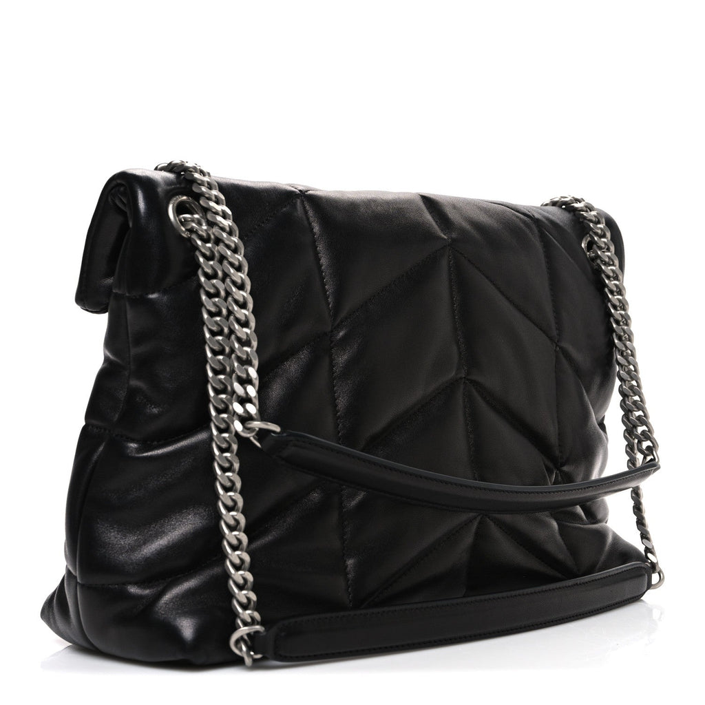 Lambskin Quilted Medium Loulou Puffer Monogram Chain Satchel Black