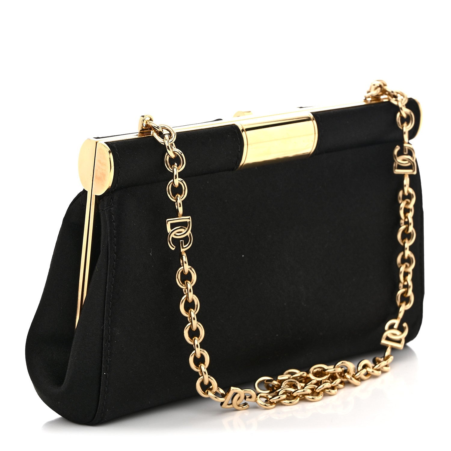 Satin Small Marlene Chain Clutch Black