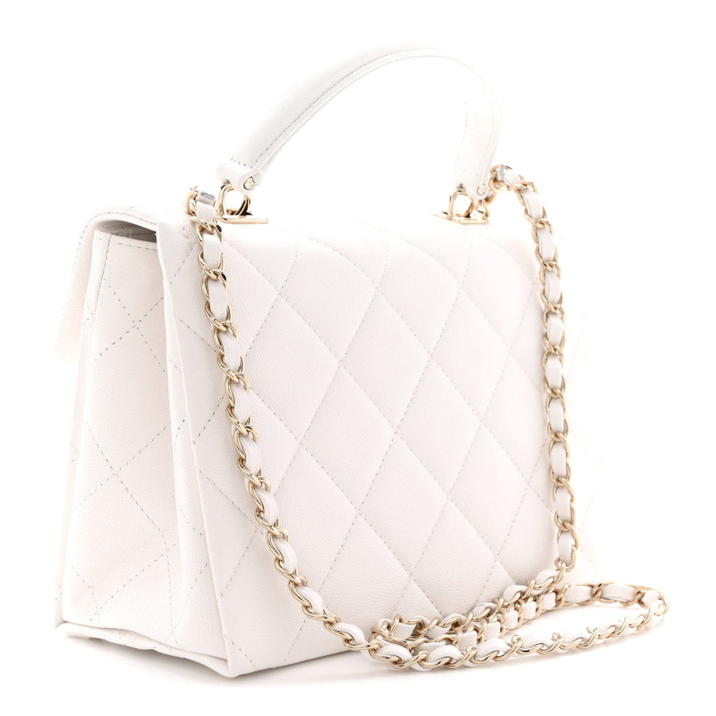Caviar Quilted Medium Retro Twist Top Handle Flap White