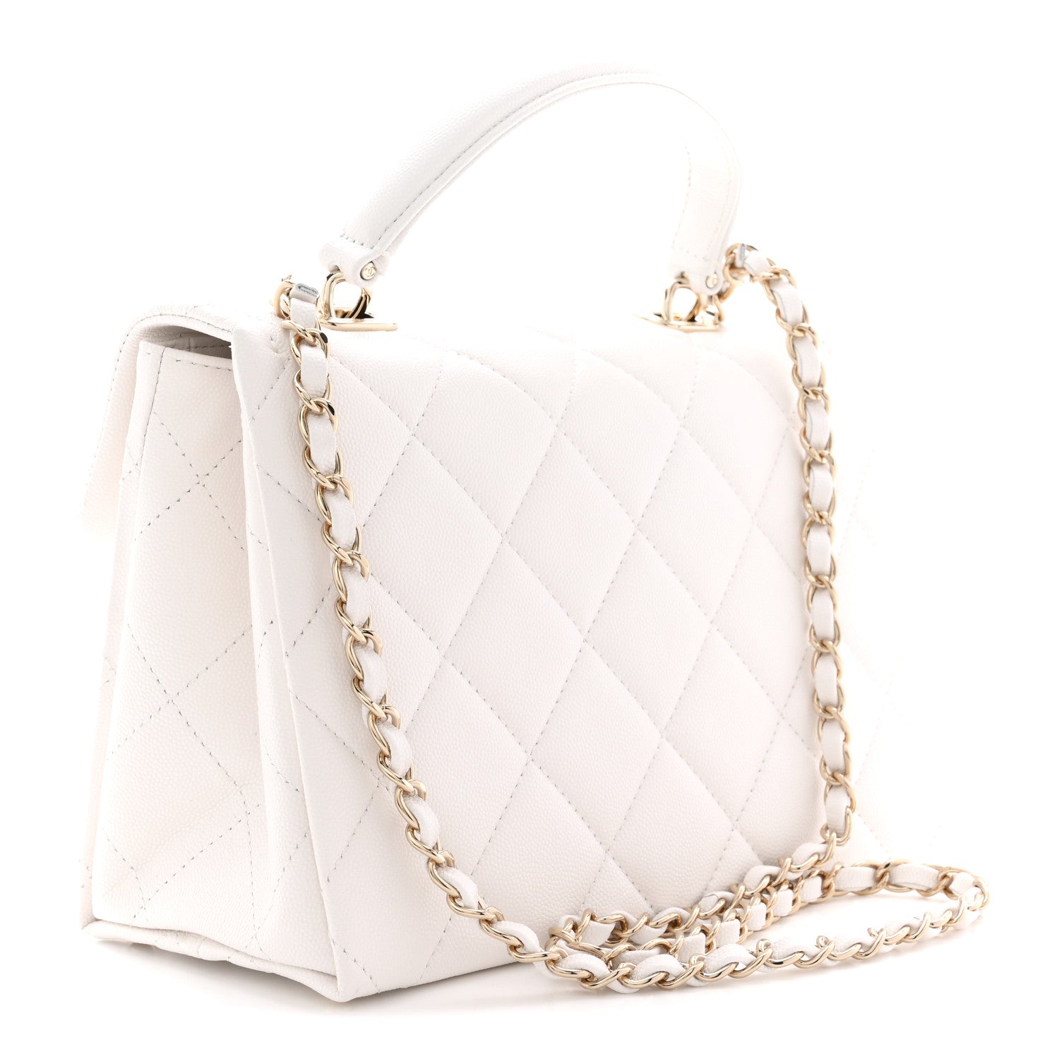 Caviar Quilted Medium Retro Twist Top Handle Flap White