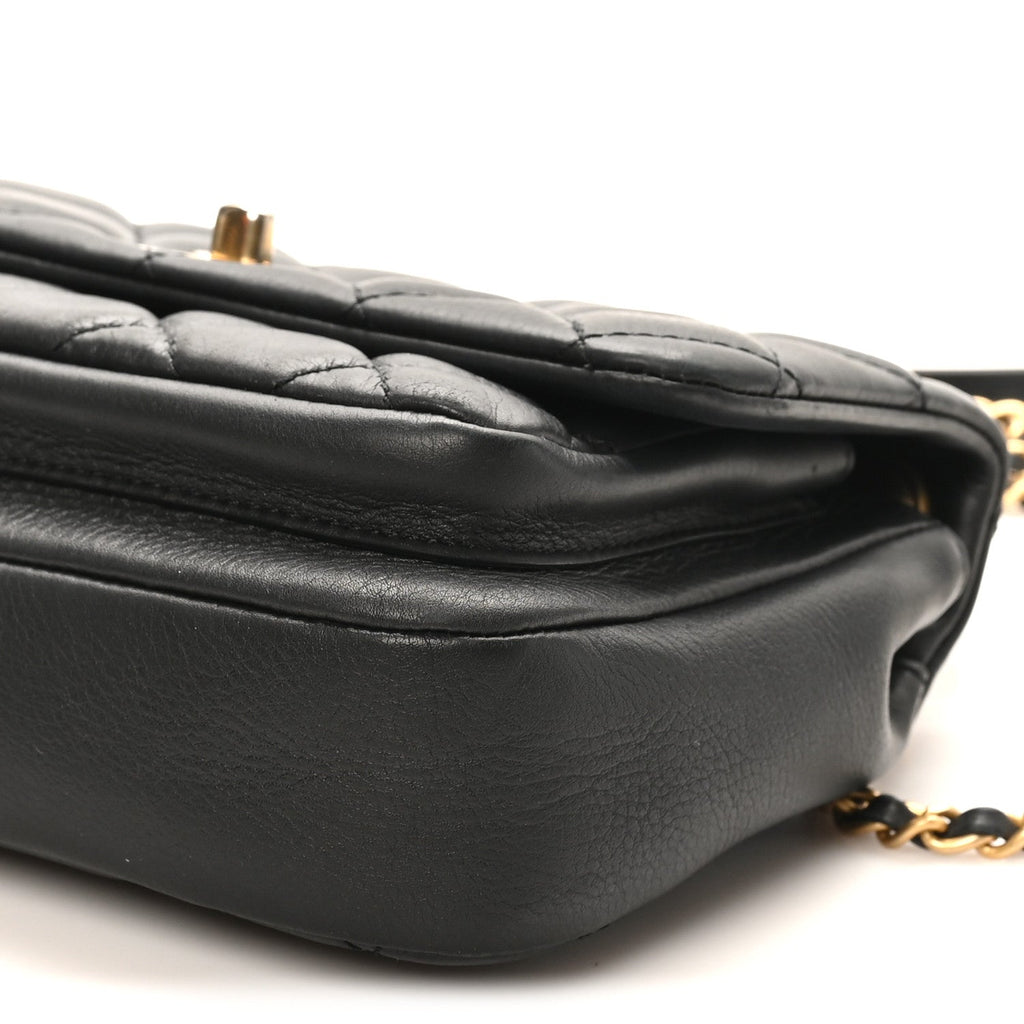 Calfskin Quilted Top Handle Flap Black