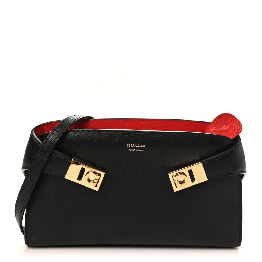 Calfskin Mini Hug Crossbody Bag Black Flame Red