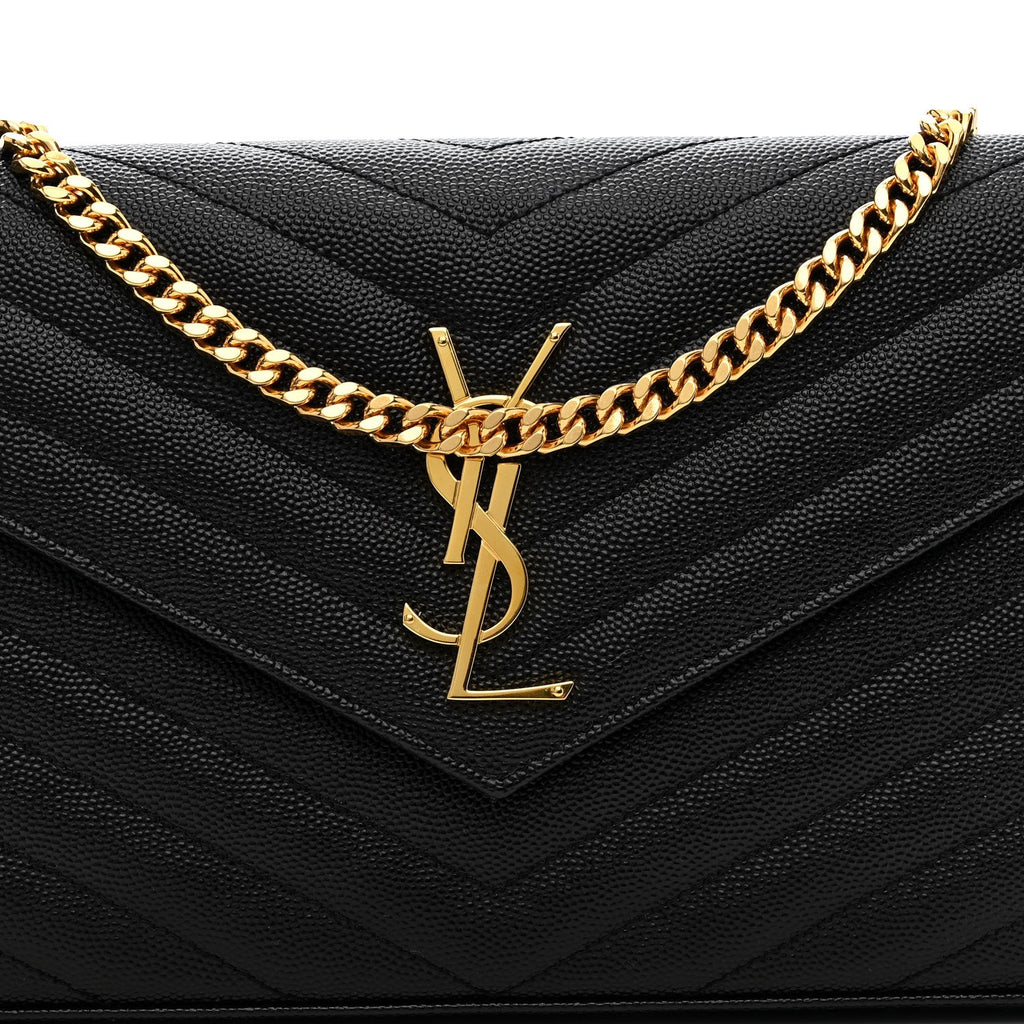 Grain De Poudre Matelasse Chevron Monogram Chain Wallet Black