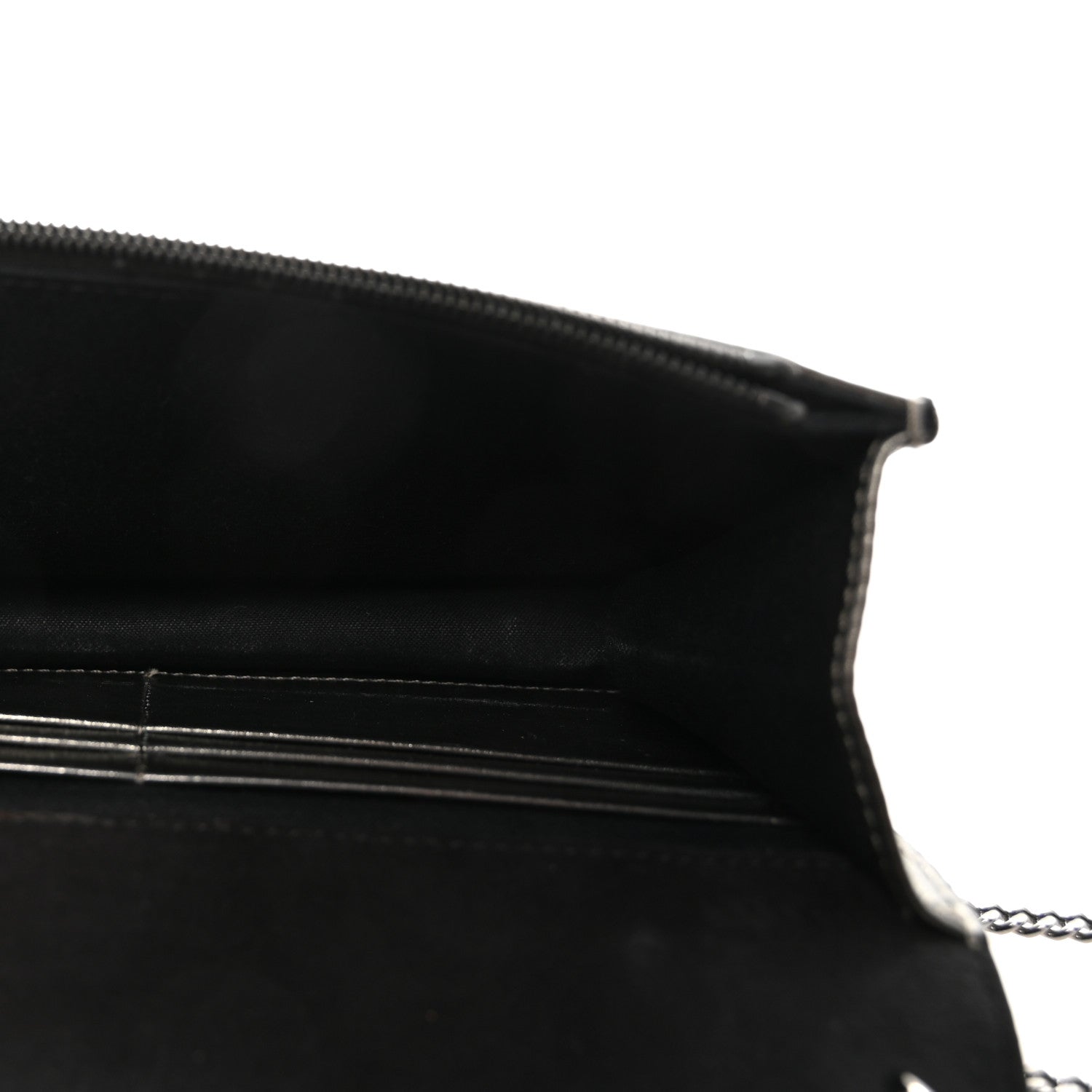 Glossy Calfskin Crystal Studded Tube Wallet On Chain Graphite