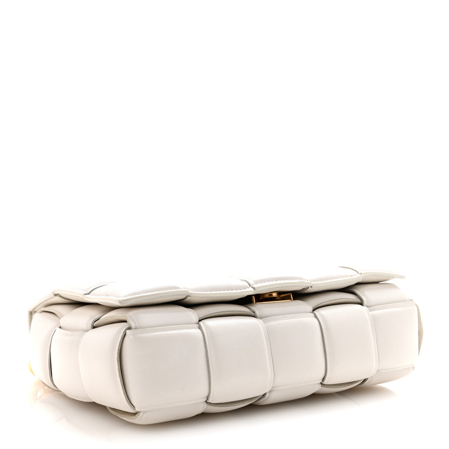 Lambskin Maxi Intreccio Padded Chain Cassette Crossbody Bag White