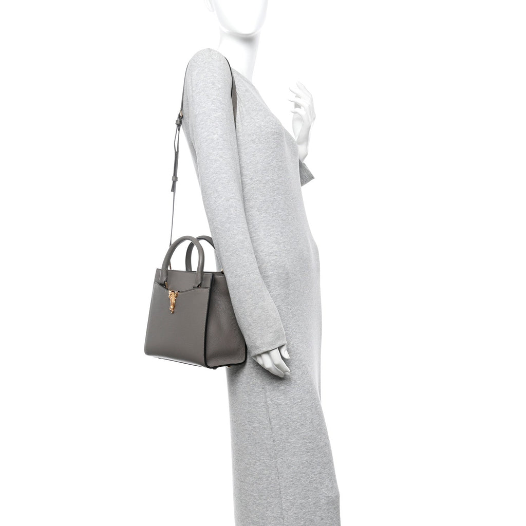 Grainy Calfskin Virtus Top Handle Tote Grey