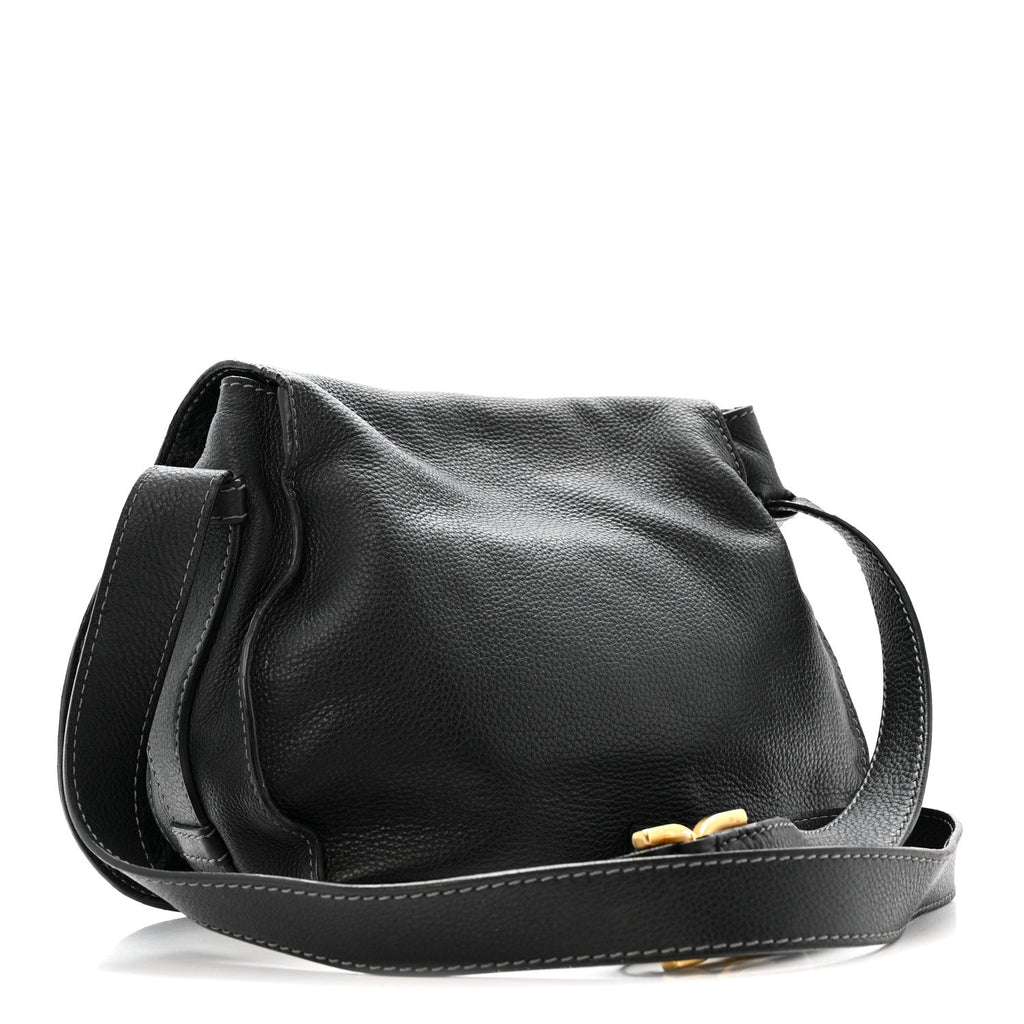 Grained Calfskin Medium Marcie Saddle Bag Black