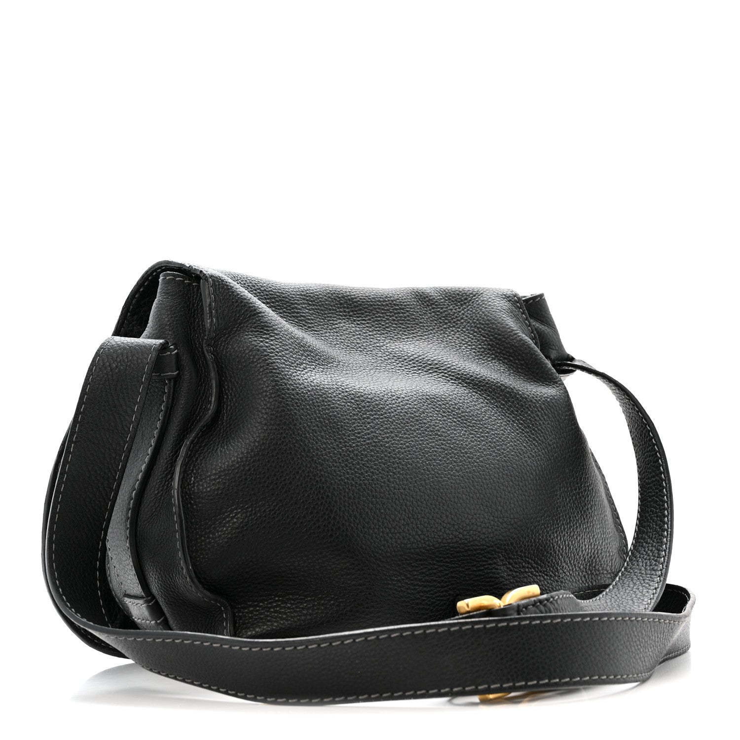 Grained Calfskin Medium Marcie Saddle Bag Black