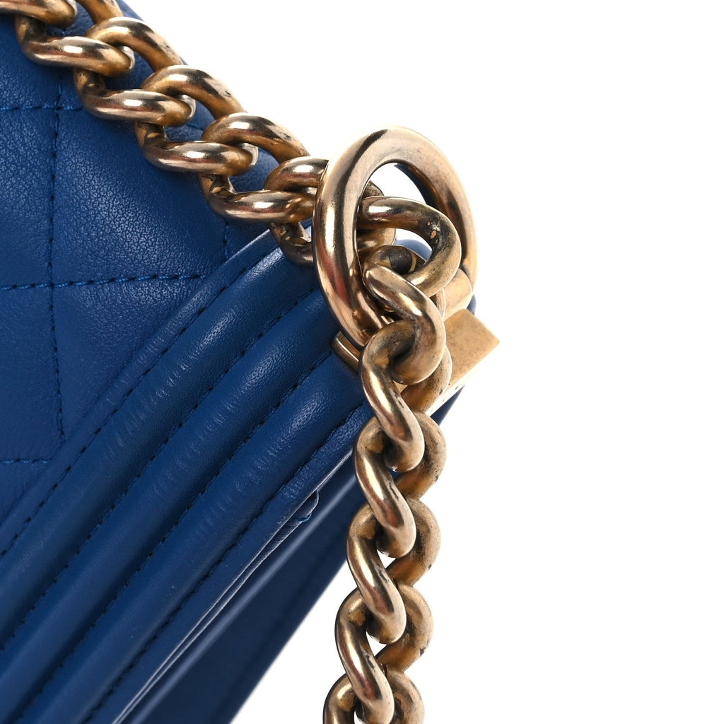 Calfskin Quilted North South Boy Flap Blue