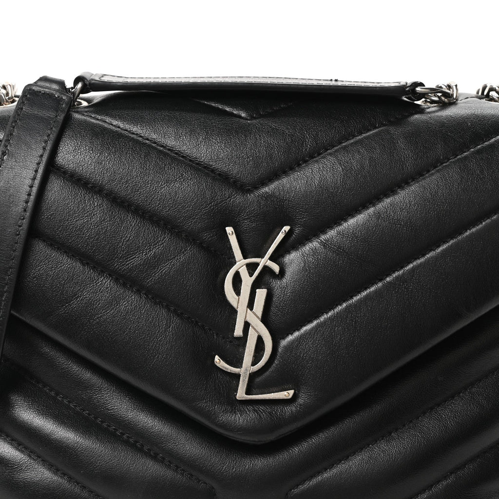 Calfskin Y Quilted Monogram Small Loulou Chain Satchel Black