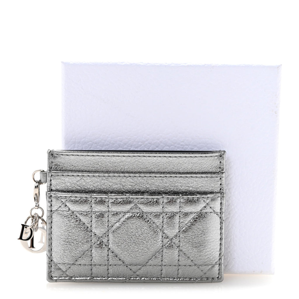 Metallic Calfskin Cannage Lady Dior Freesia  Holder Acciaio Metal
