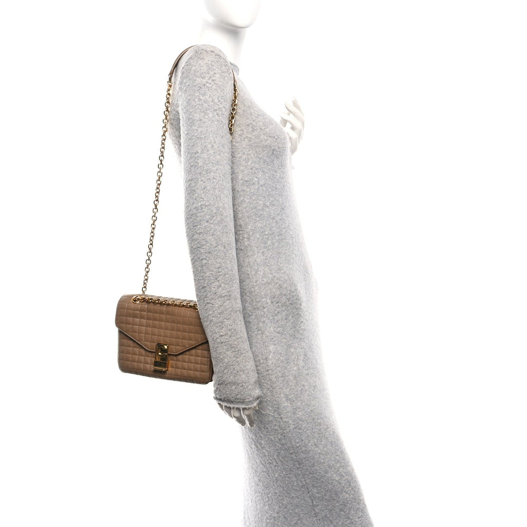 Calfskin Quilted Medium C Bag Beige