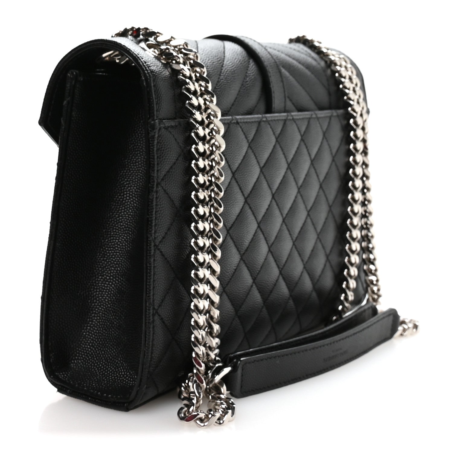 Grain De Poudre Textured Mixed Matelasse Triquilt Medium Monogram Satchel Black