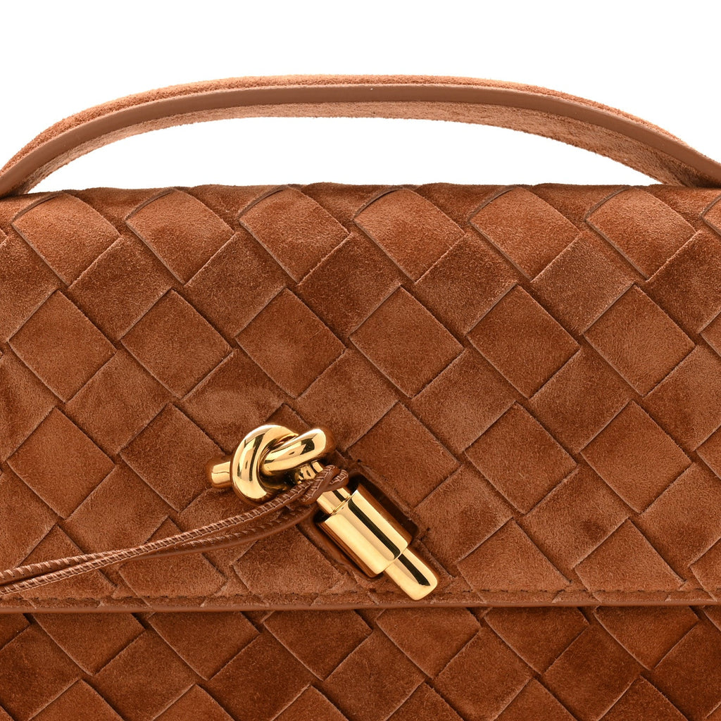 Suede Intrecciato Long Andiamo Top Handle Clutch  Amber