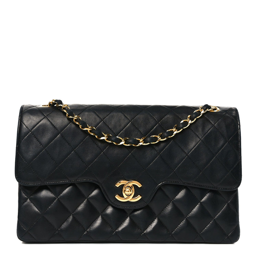 Lambskin Quilted Medium Double Flap Black