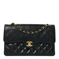Lambskin Quilted Medium Double Flap Black