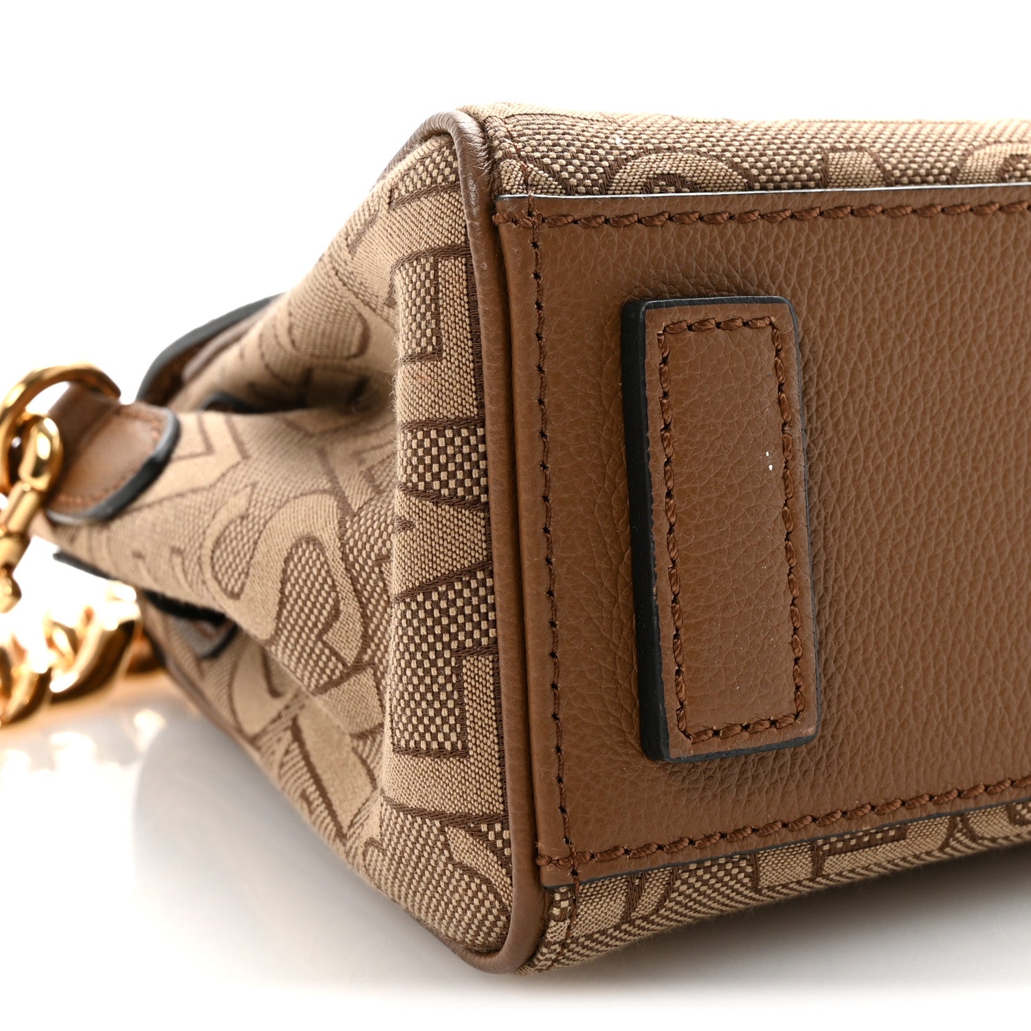 Calfskin Canvas Allover La Medusa Small Top Handle Handbag Brown