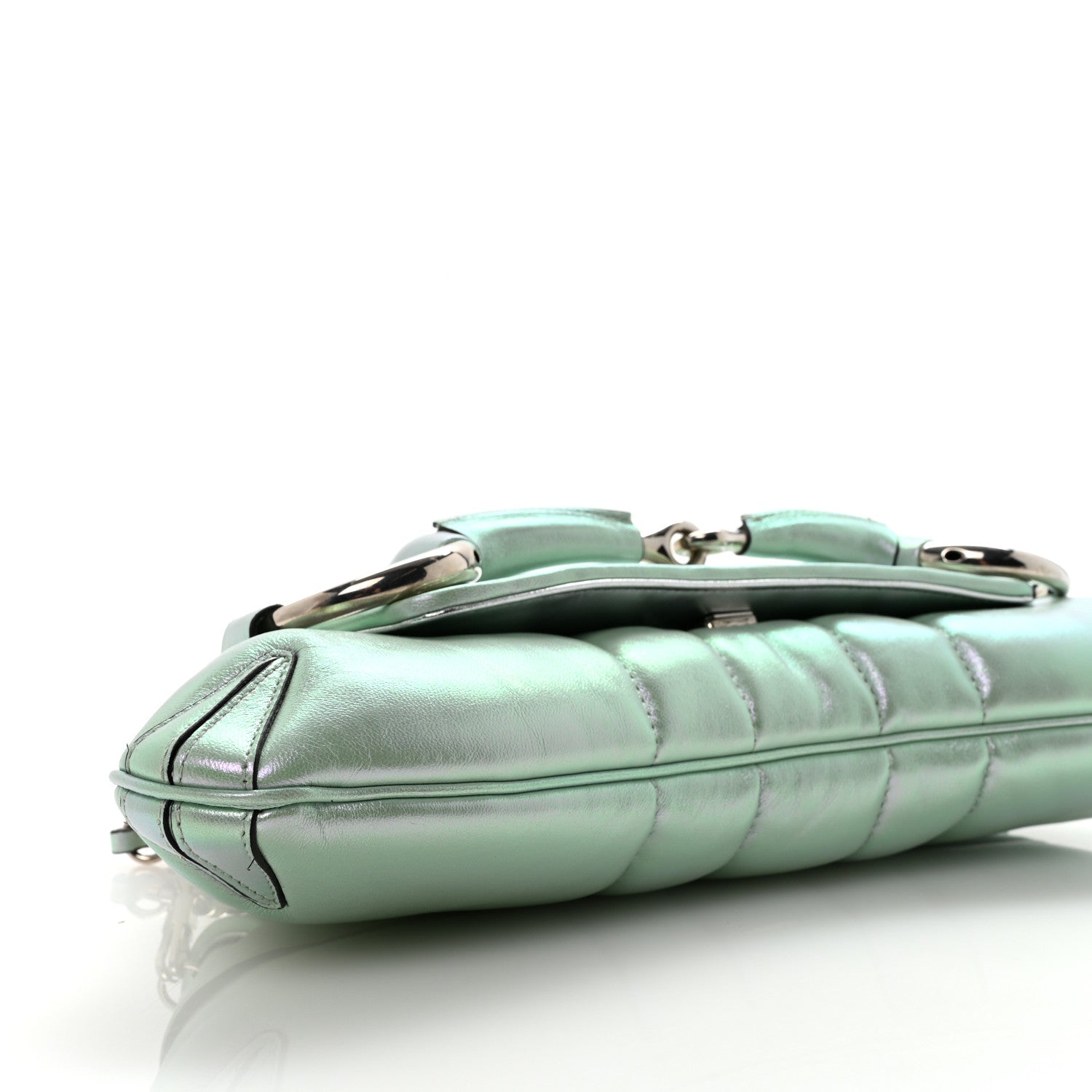 Iridescent Nappa Vertical Matelasse Medium Maxi Horsebit Chain Shoulder Bag Iridescent Salvy Green