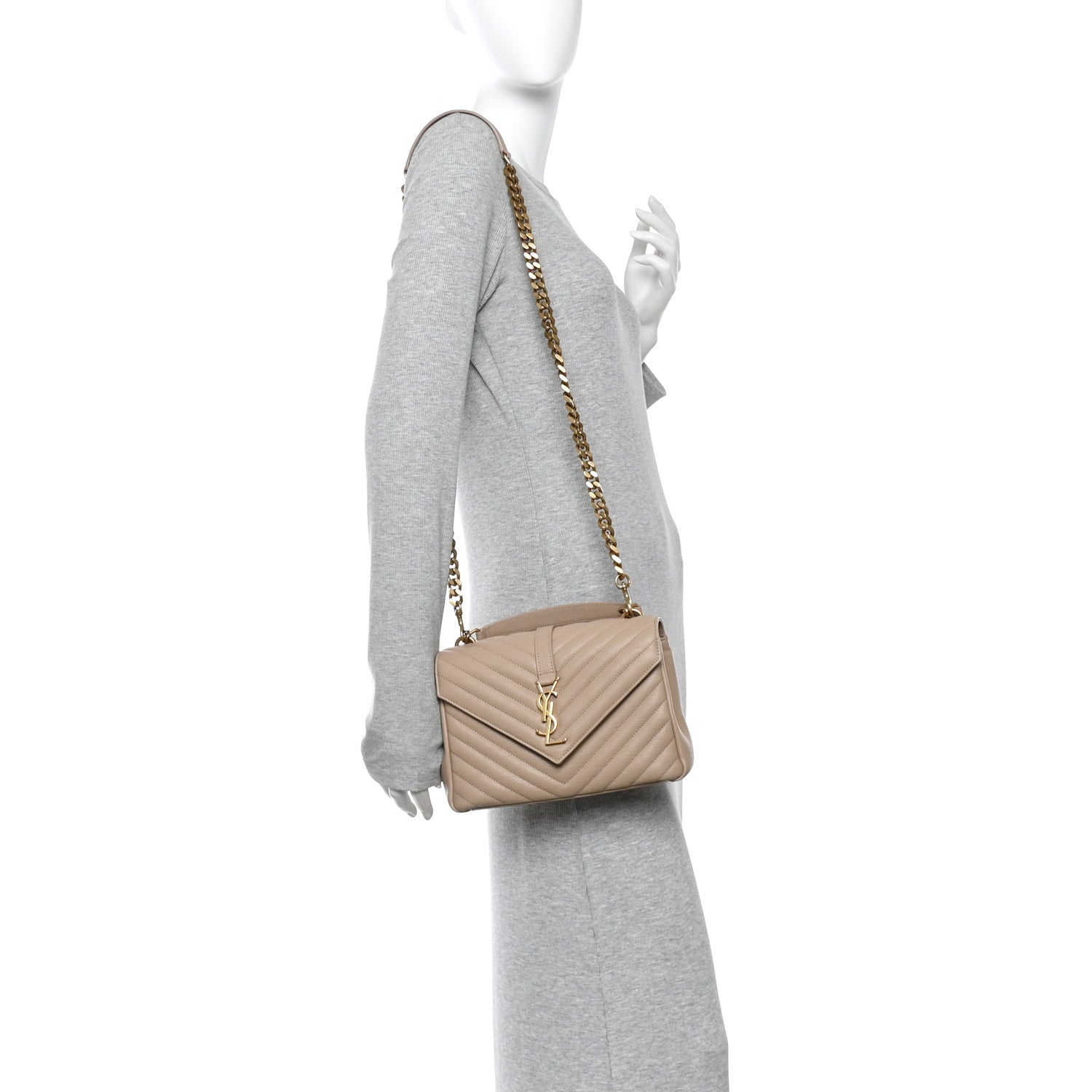 Sheepskin Matelasse Chevron Monogram Medium College Bag Dark Beige