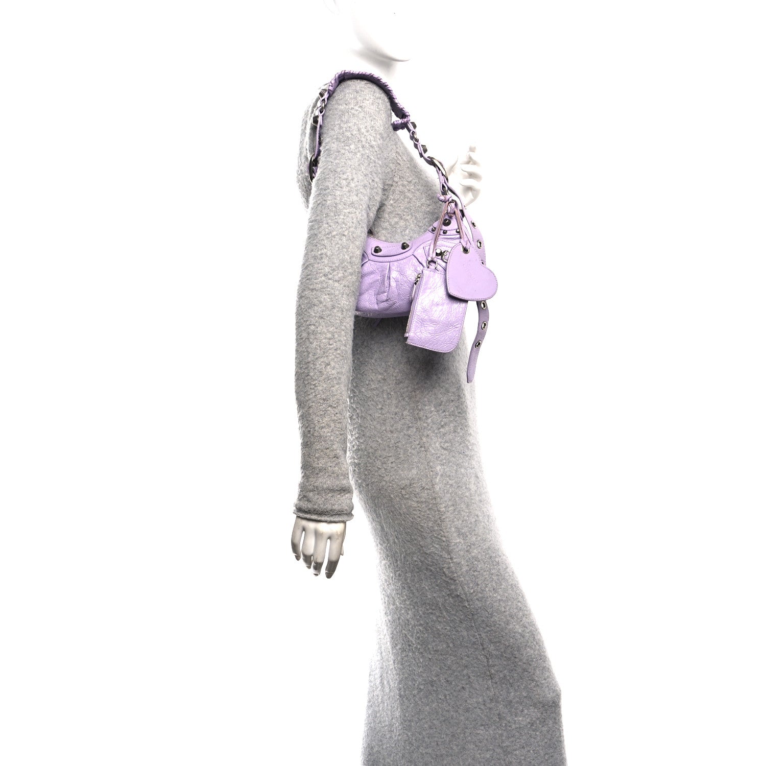 Extra Supple Calfskin Crocodile Embossed Le Cagole Shoulder Bag XS Lilac