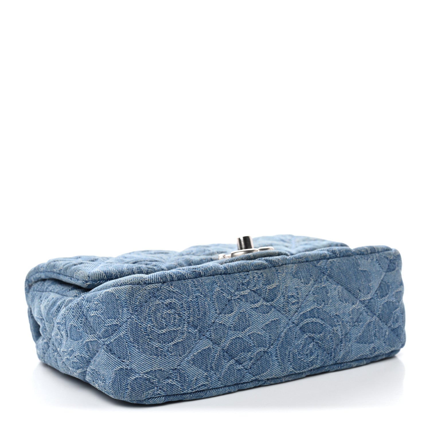 Denim Quilted Camellia Sweetheart Mini Flap Blue