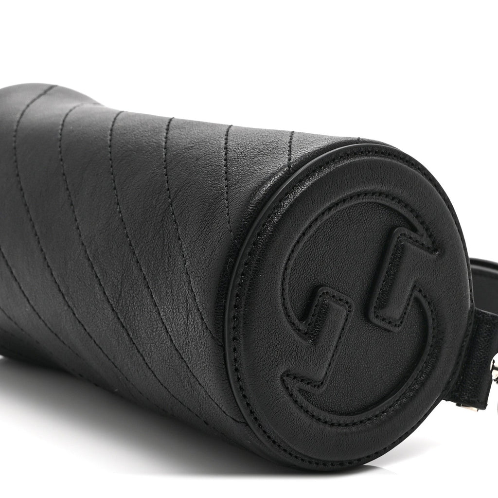 Sakai Be Green Calfskin Diagonal Stitched Mini Blondie Barrel Shoulder Bag Black