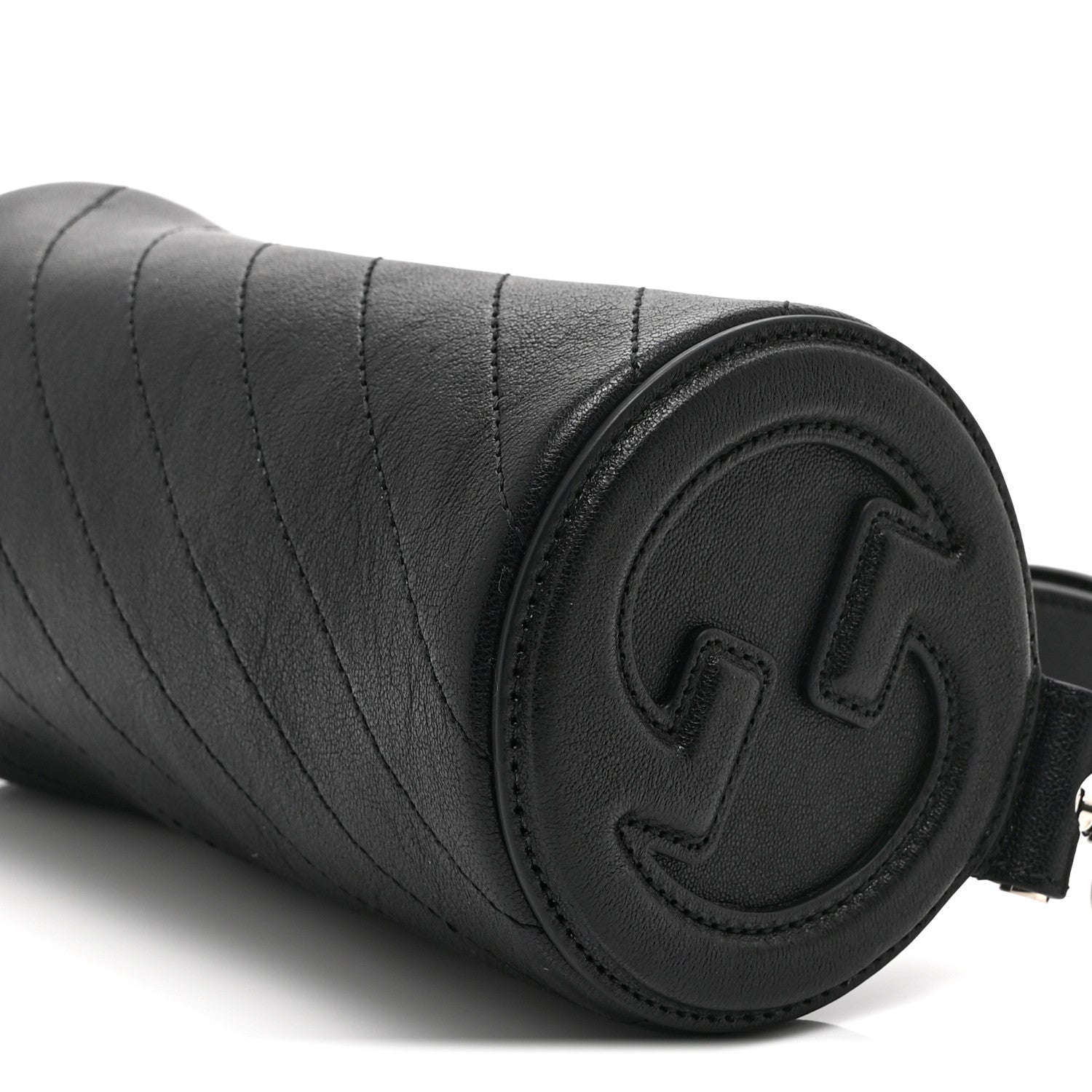 Sakai Be Green Calfskin Diagonal Stitched Mini Blondie Barrel Shoulder Bag Black