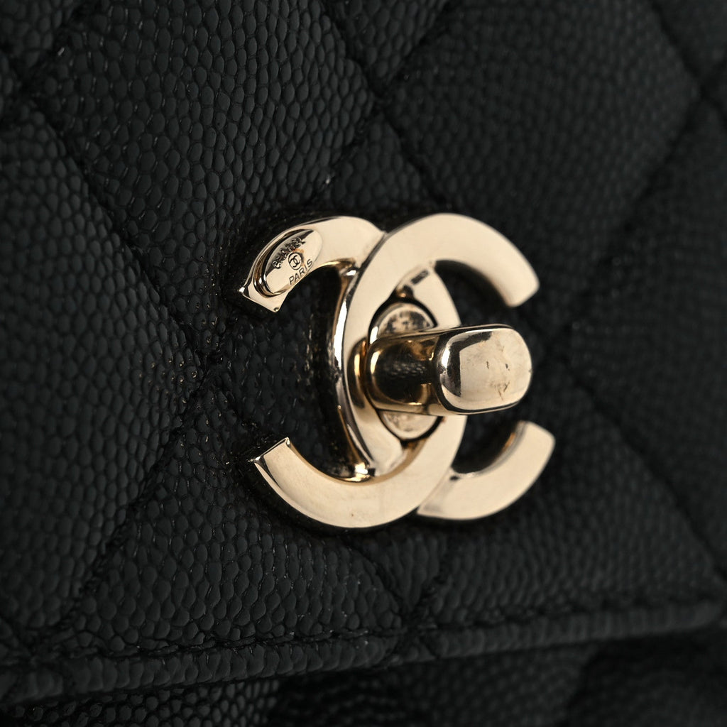 Caviar Quilted Mini Coco Handle Flap Black